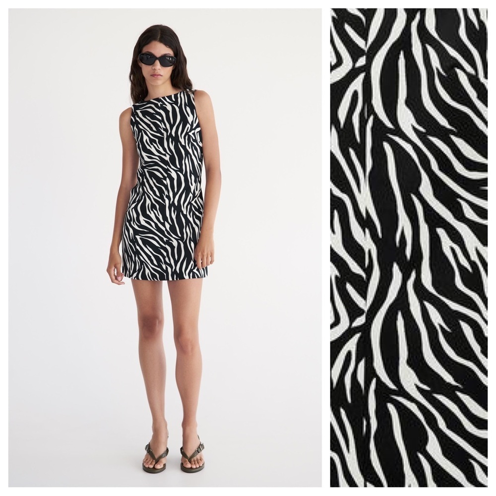 NWT. Zara Black/White Animal Print Zebra Sleeveless Mini Dress. Size XS.